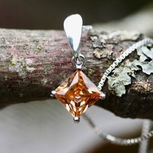 New Handmade Champagne Sapphire Pendant Sterling Silver, September Birthstone